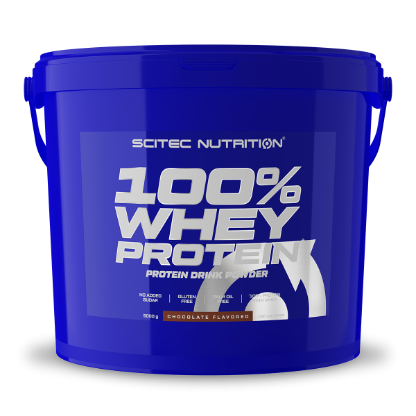 Scitec Nutrition 100% whey verkrijgbaar in 2350 gram en 5000 gram